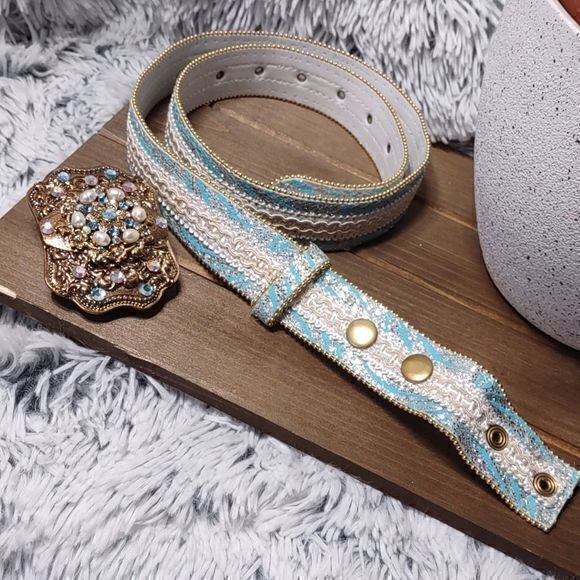 Blue Pearl Sparkle Statement Belt Unmarked - Picture 15 of 16